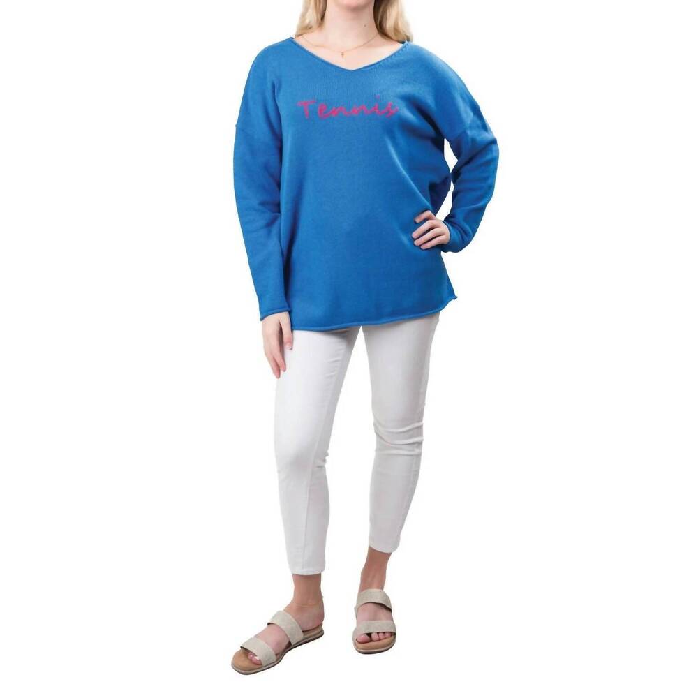 NEW TOP IT OFF elsie tennis pullover sweater in blue